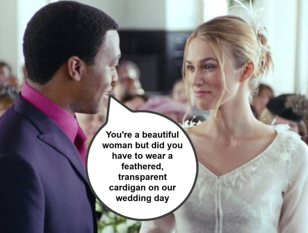 Chiwetel Ejiofor and Keira Knightley getting married in Love Actually.