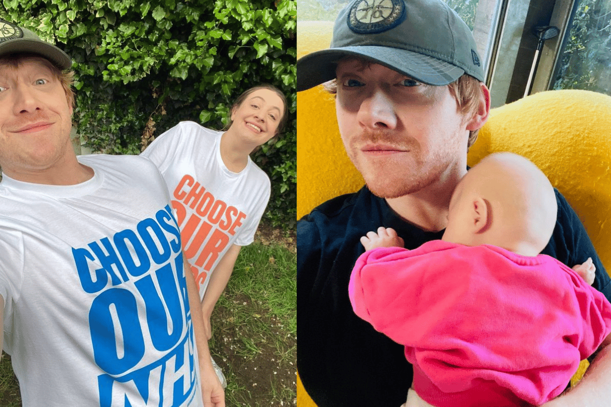 Rupert Grint with girlfriend Georgia Groome and their daughter