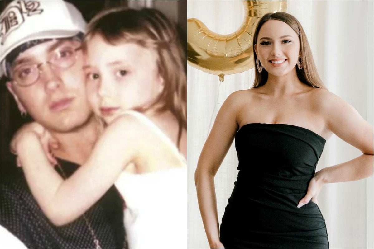 Eminem with his daughter Hailie Mathers (then and now) 