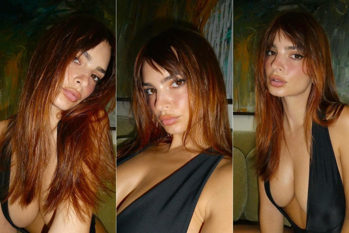 Emily Ratajkowski barely covers her boobs as she poses topless in