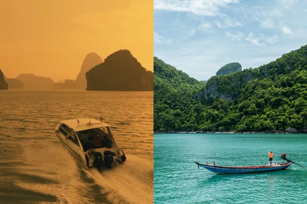 The yellow filter in The White Lotus vs the real location in Thailand.