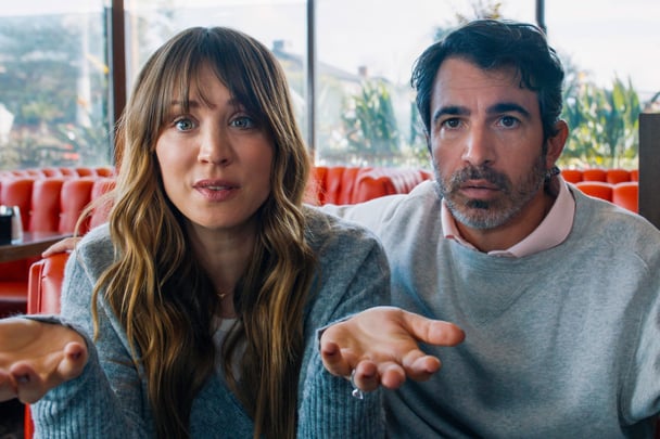 Kaley Cuoco and Chris Messina in a scene in Based On A True Story.