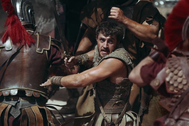 Paul Mescal in a fight scene in Gladiator II.