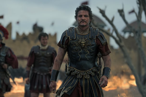 Pedro Pascal as Marcus Acacius in Gladiator II.