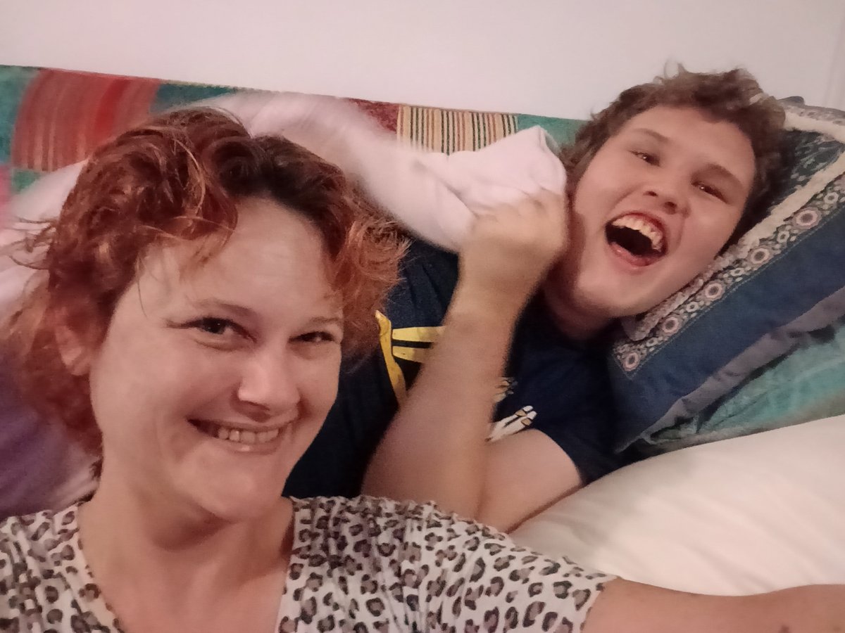 a red-haired mum with her teenage son