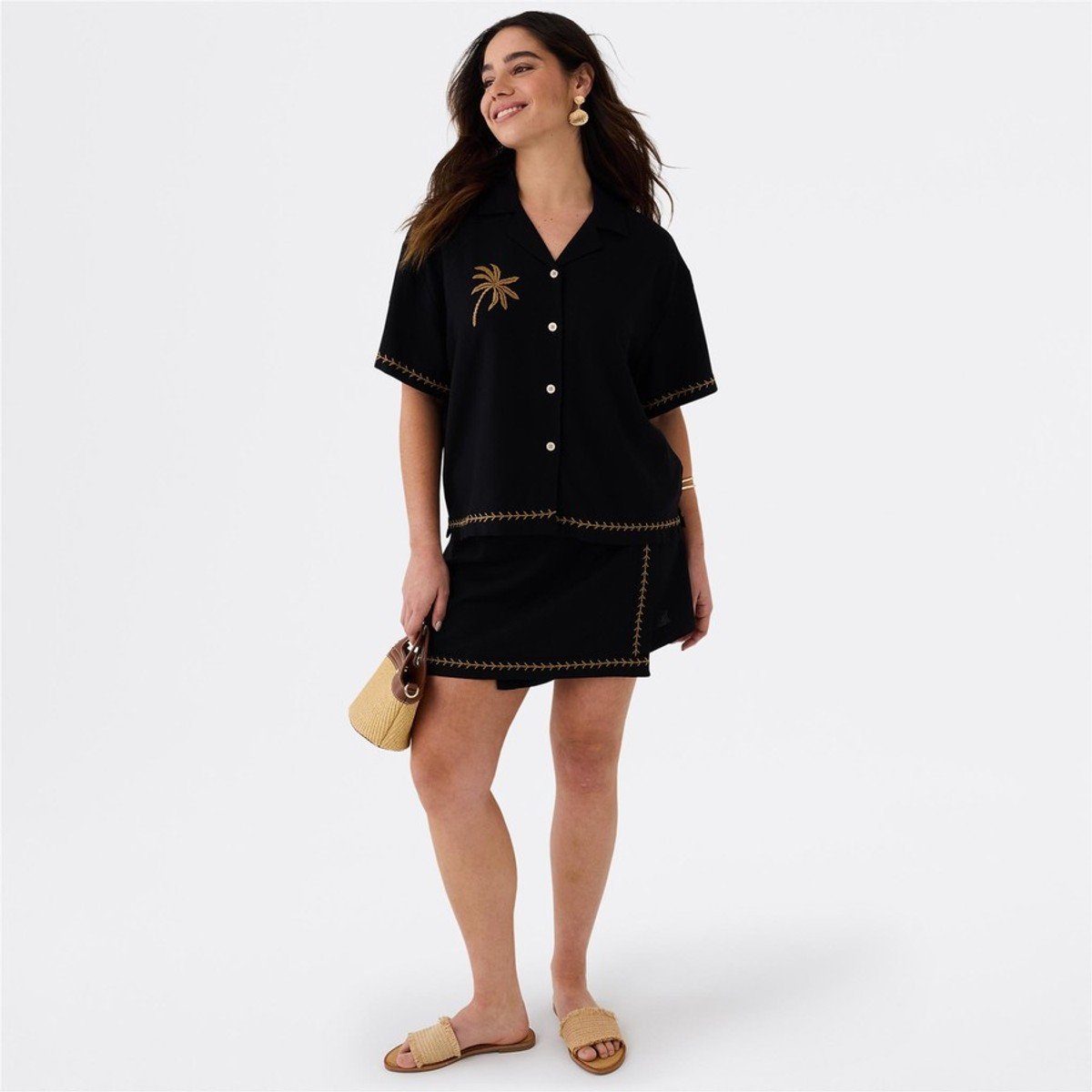 button down shirt and wrap style skirt from &me