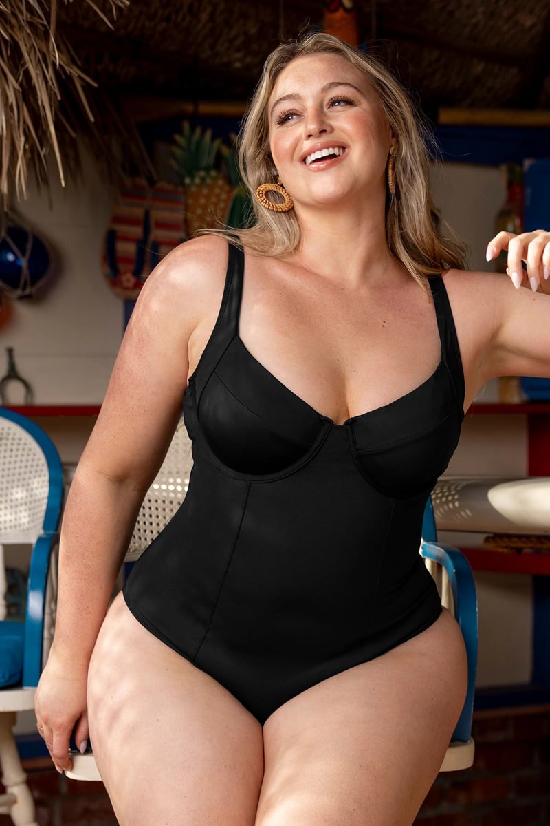v-neckline one piece swimsuit in black from Cup She