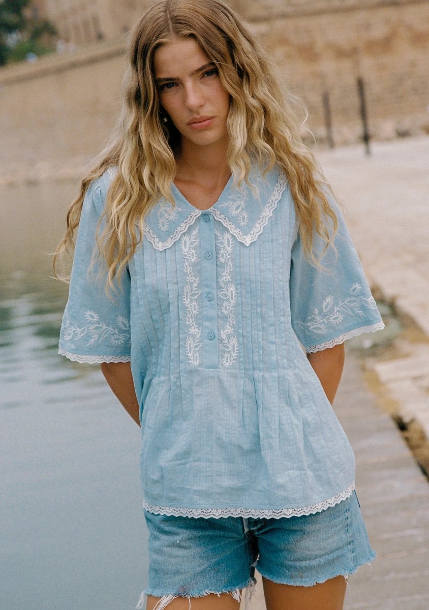 peter pan collar with lace trim blouse from Auguste The Label