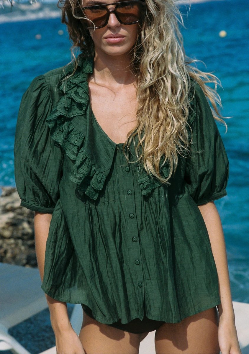 lace-trimmed ruffle collar blouse from Auguste The Label