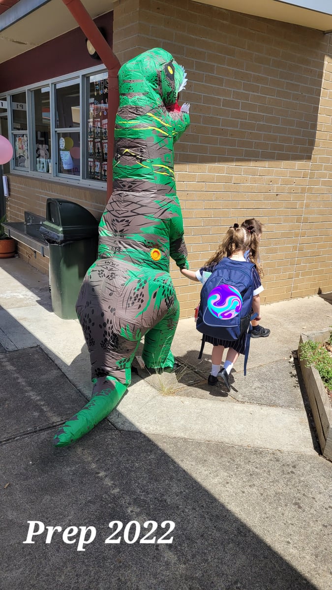 t rex dinosaur costume with prep student