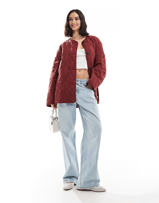 woman wearing red jacket from asos