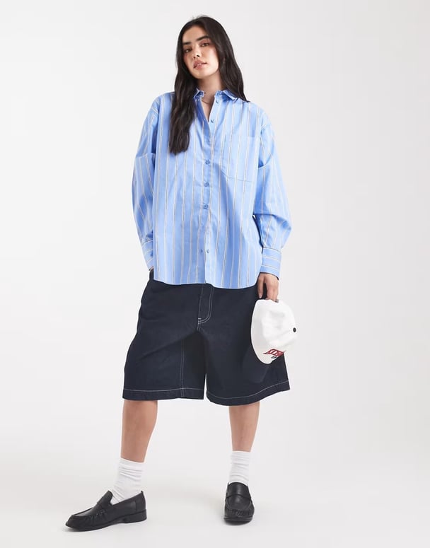 Oversized shirt in blue and white stripe