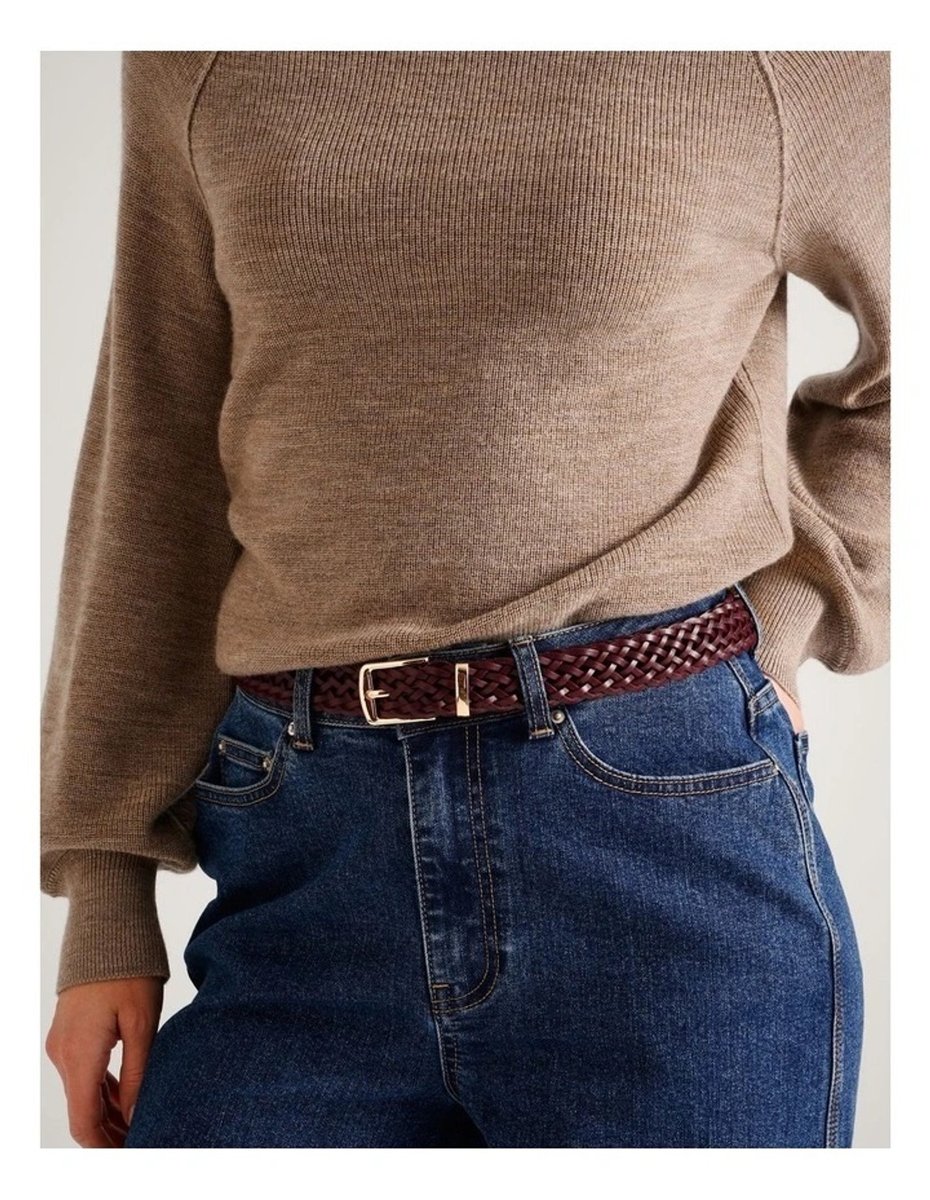 Piper Audrey Woven Texture Belt in Burgundy.