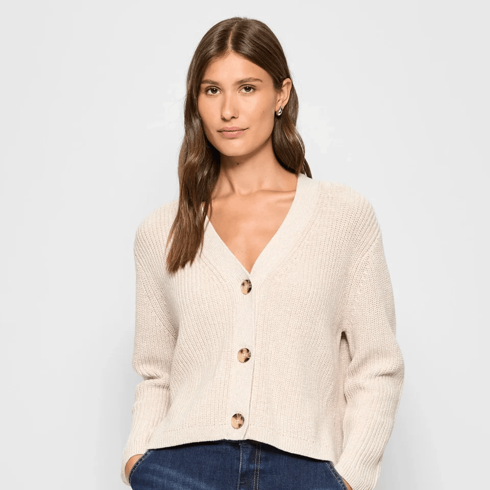 woman wearing v-neck cardigan from Target
