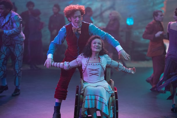 Ethan Slater as Boq and Marissa Bode as Nessarose in Wicked. Image: Universal Pictures