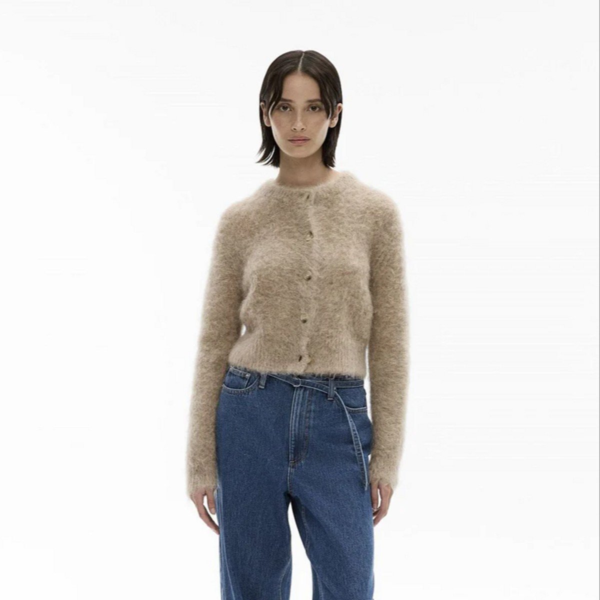 woman wearing crew neckline cardigan from Witchery