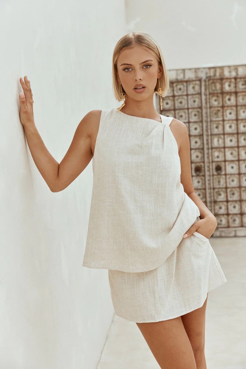 linen blend fabric top and skirt in a natural hue from Sabo