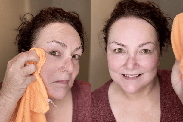Beauty writer Teresa McNamara cleansing her face with a microfibre cloth.