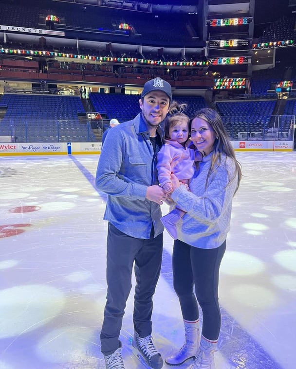 Johnny Gaudreau with wife Meredith Gaudreau and their daughter.