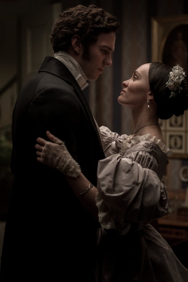  Lily-Rose Depp as Ellen Hutter and Nicholas Hoult as Thomas Hutter in Nosferatu. Image: Universal Pictures.