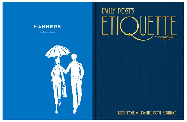 Image of the books Manners, by Kate Spade, and Emily Post's Etiquette.