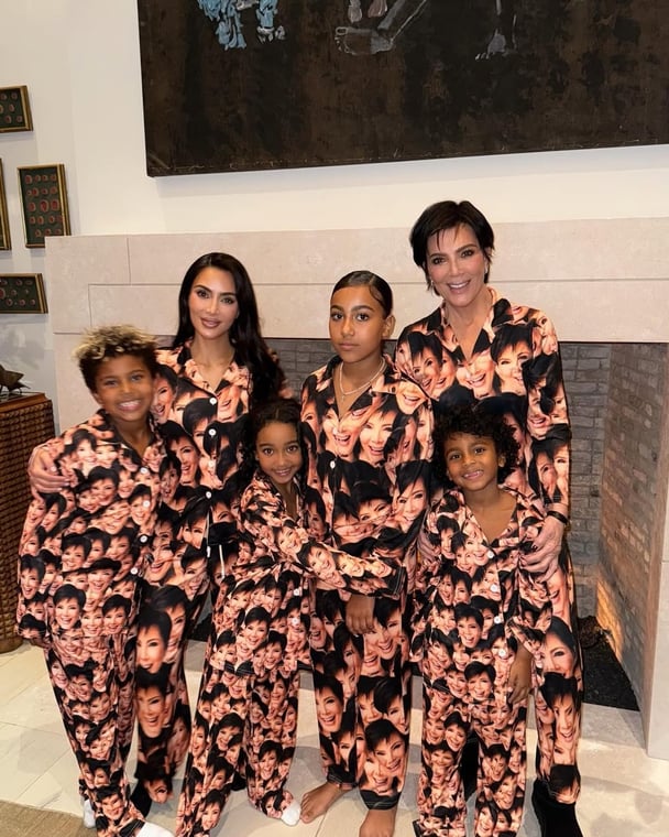 The Kardashians wear Kris Jenner's face pyjamas