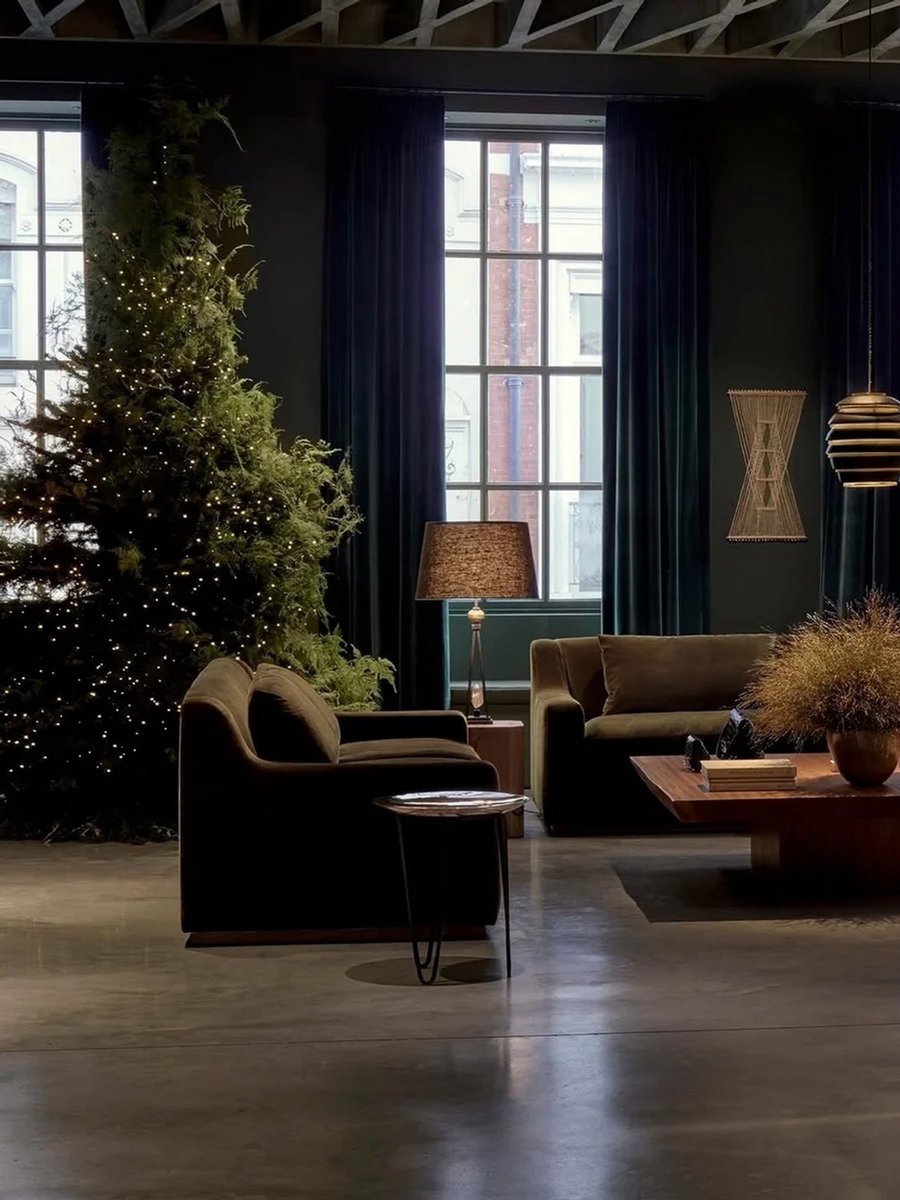 Victoria Beckham's London flagship store decorated with Christmas trees. 