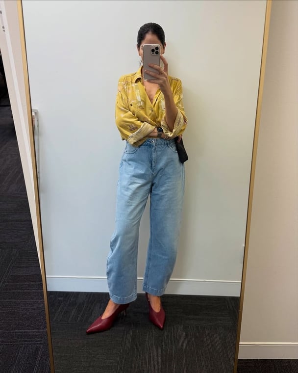  Leigh Campbell styles her Big W barrel jeans