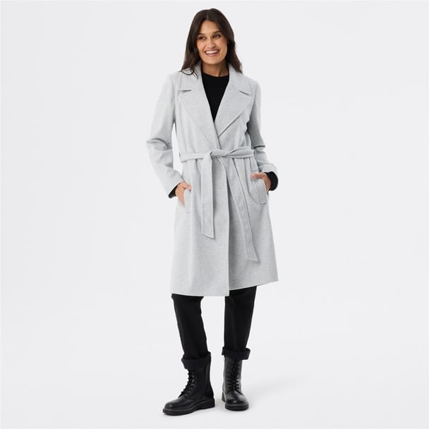 woman wearing tie waist smart coat from &me