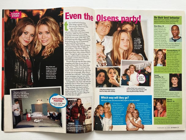 The In Touch Weekly cover story, featuring photos of Mary-Kate Olsen partying with Spencer Pratt in 2003. Credit: In Touch Weekly via popculturediedin2009.