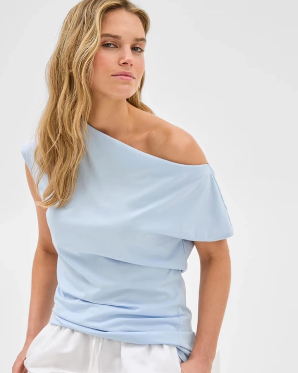 Boat cowl neckline with short cap sleeves top