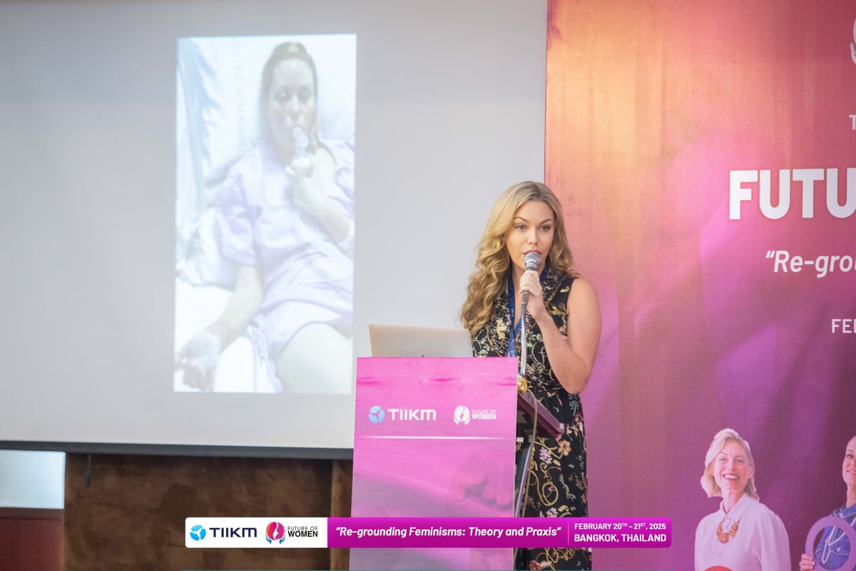Felicia giving a speech at her rehabilitation centre.