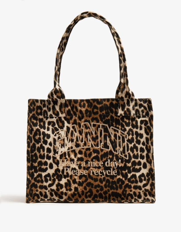 Image of the Ganni Large Easy Shopper Print bag in leopard print.