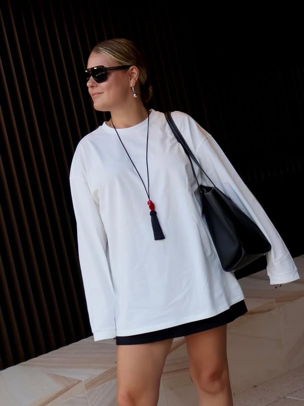 Fashion content creator Sam Preston in a tassel necklace.