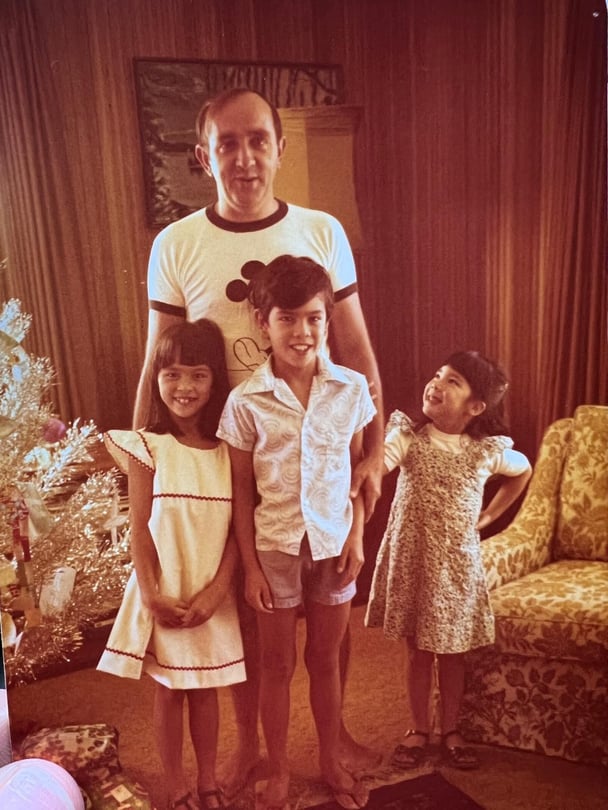 Death literacy advocate and end-of-life doula Baci Hillyer (far right) with her siblings and father. 