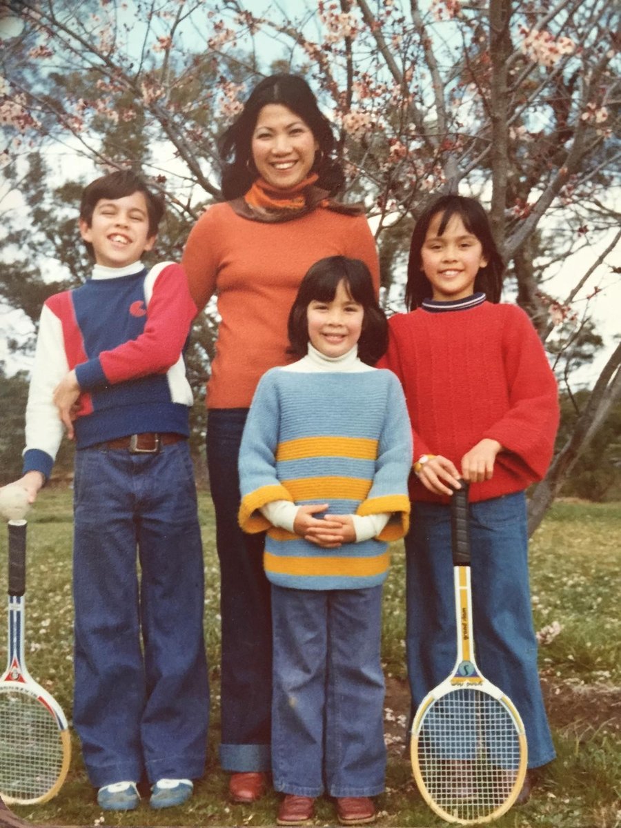 Death literacy advocate and end-of-life doula Baci Hillyer (front centre) as a child with her siblings and mum.