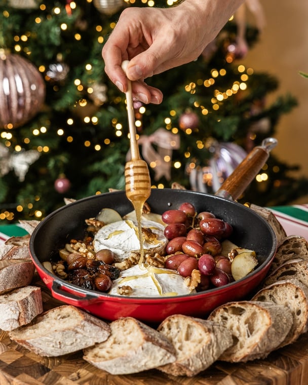 Baked Camembert with Pear, Grapes & Honey