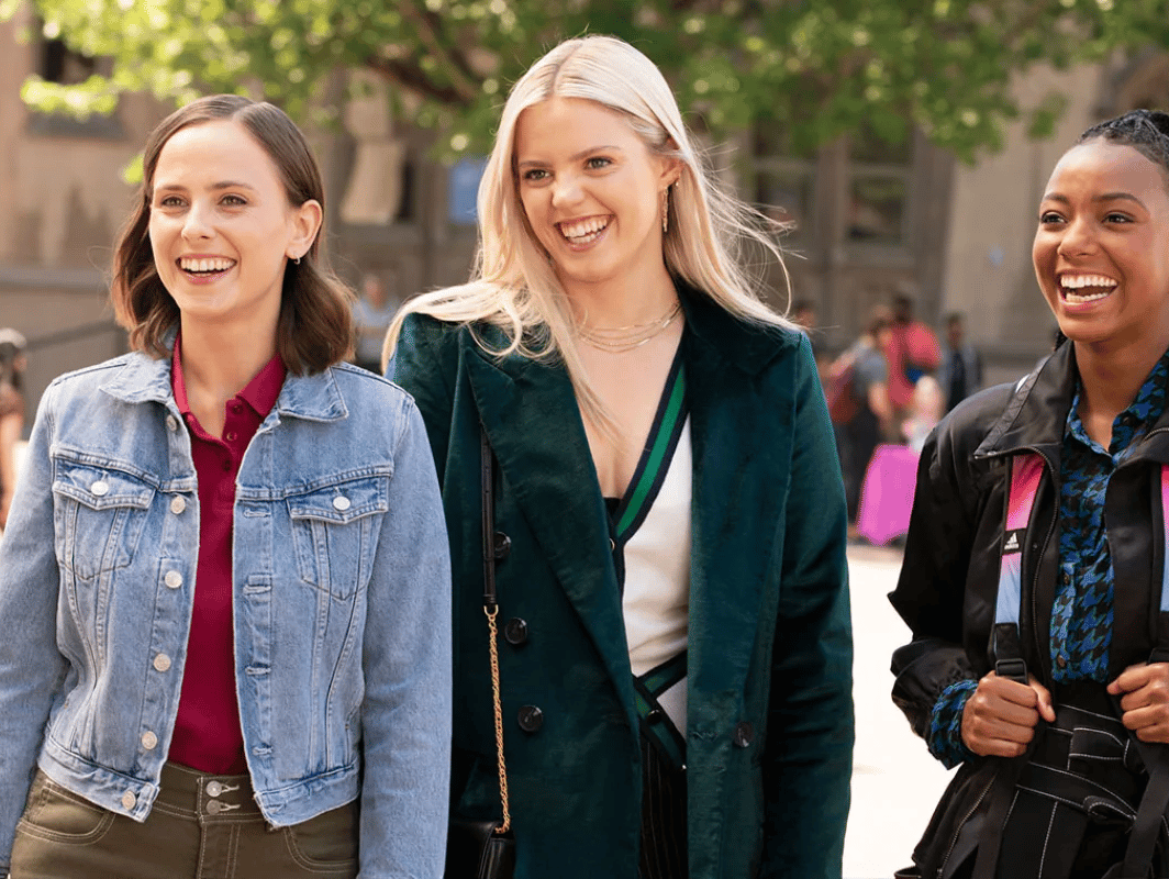 Pauline Chalamet, Renee Rapp and Alyah Chanelle Scott in Sex Lives of College Girls. Image: HBO Max