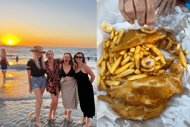 Cottesloe beach at sunset and fish and chips 