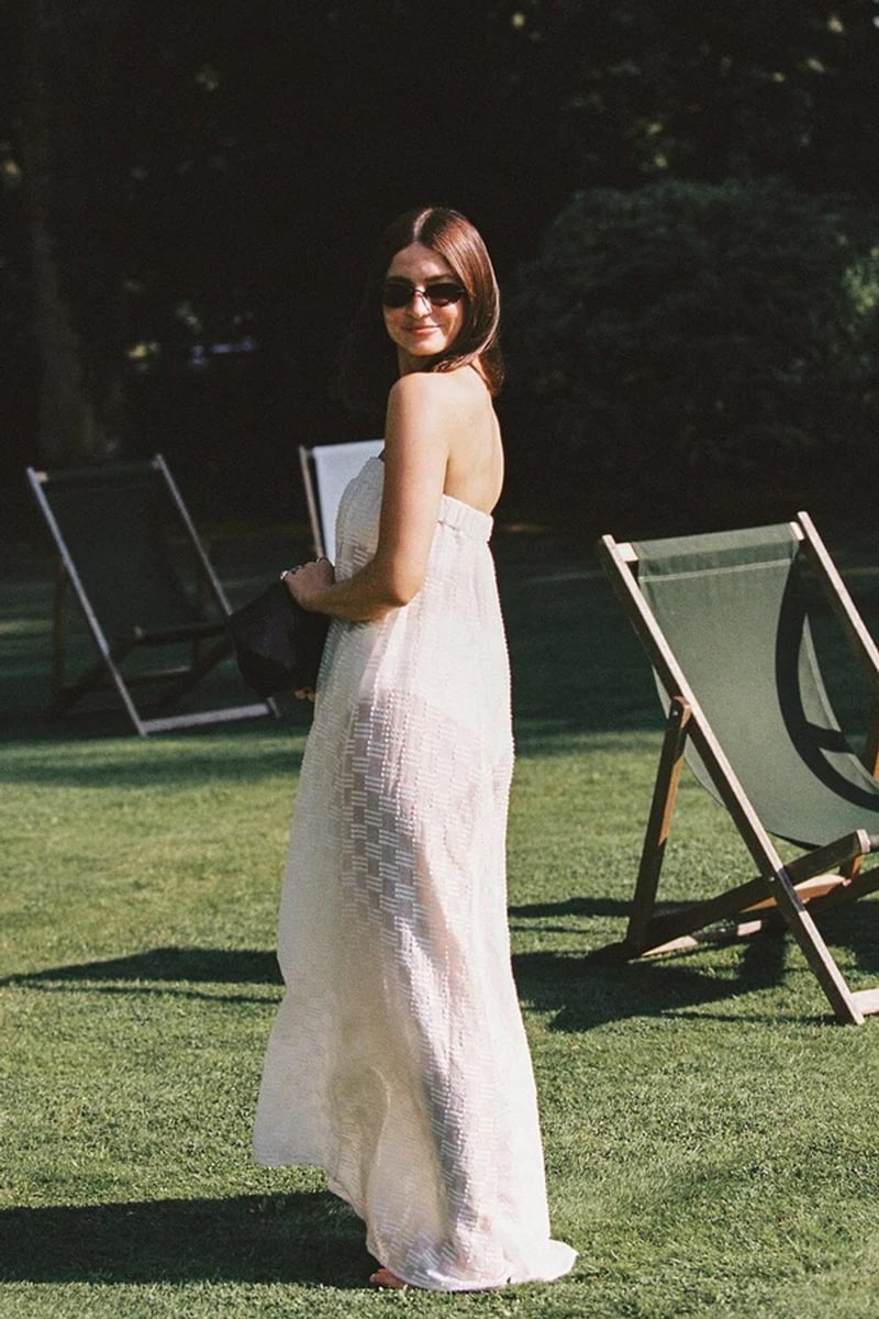 strapless white lace midi dress from Dissh