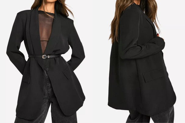 Boohoo Shoulderpad Plunge Oversized Blazer black