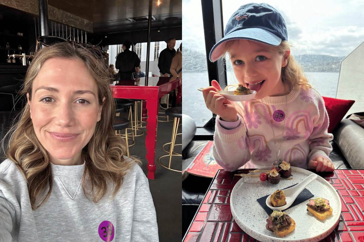 A mum and her daughter enjoying snacks at The Posh Pit, MONA ROMA ferry.