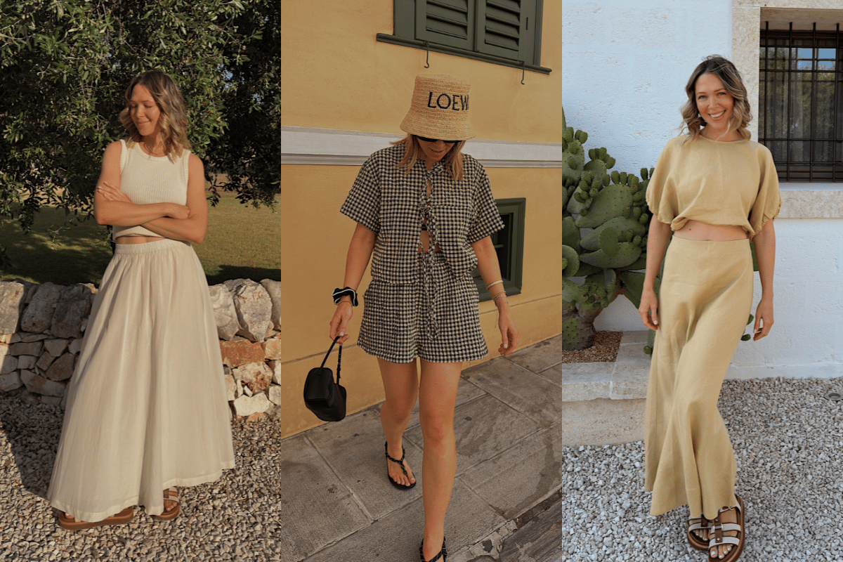 Author wears matching sets as part of her travel wardrobe.