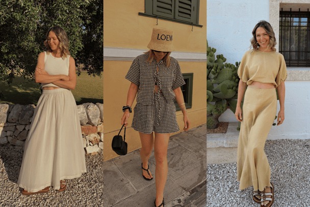 Author wears matching sets as part of her travel wardrobe.