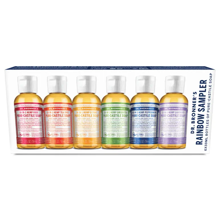 6 Dr Bronner Rainbow Coloured Soaps 