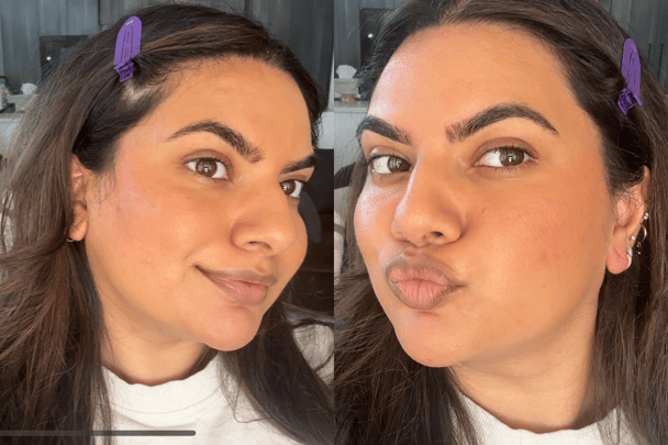 Em Vernem showing the results of the donut blush trend.