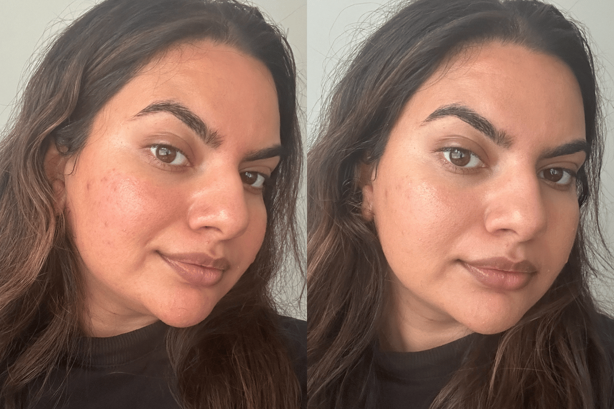 Before and after using the hydro glow product.