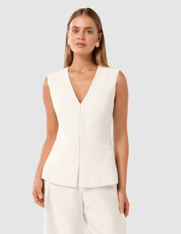 cream sleeveless blazer clean girl aesthetic