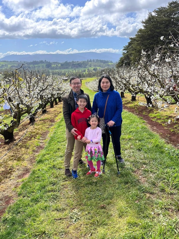 Dr Olivia Ong with her family after her accident. Image: Supplied.