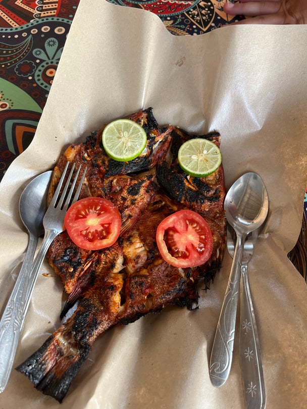 The fried fish at Nipah Beach.